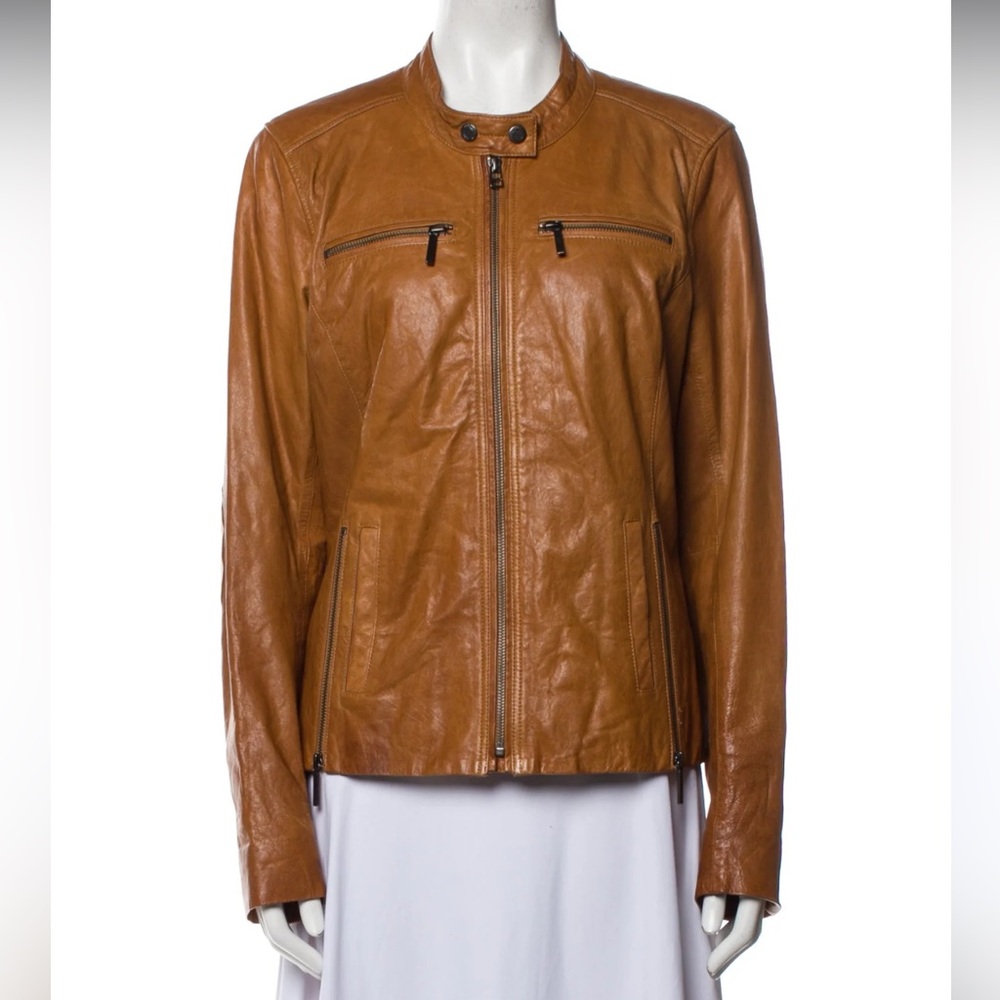 Vince tan leather motorcycle jacket